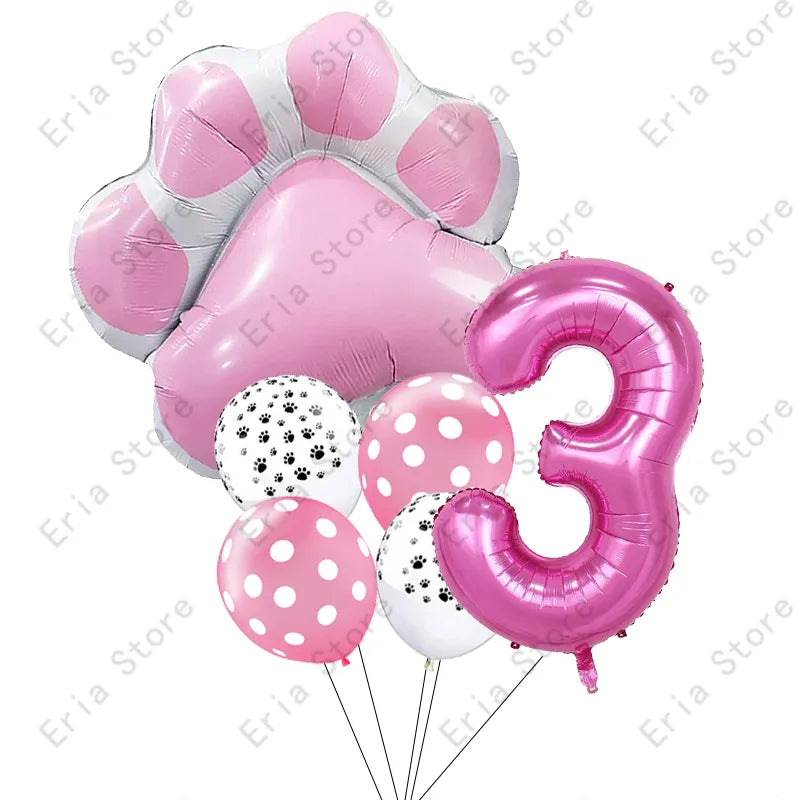 Animal Let's Pawty Dog Cat Paw Aluminum Balloon 32 inch Pink Black 1 2 3 4 Year Birthday Party Decor Balloon Baby Shower