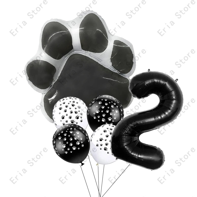 Animal Let's Pawty Dog Cat Paw Aluminum Balloon 32 inch Pink Black 1 2 3 4 Year Birthday Party Decor Balloon Baby Shower